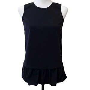 J Crew Womens Top Black Peplum Ruffle Sleeveless XS Cotton Blend Woven Career